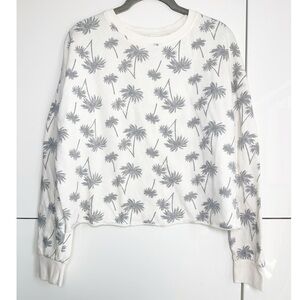 Zoe + Liv women’s cropped palm tree sweatshirt SZ medium cream gray roll hem